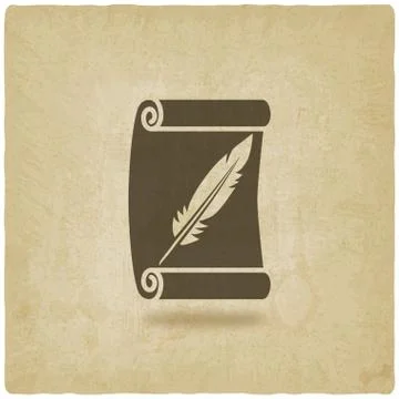Scroll and feather writing symbol old background Stock Illustration