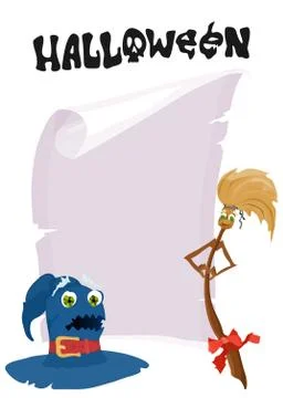 Scroll and monsters on a white background. vector Stock Illustration