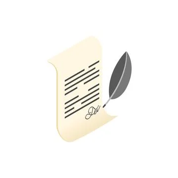 Scroll and quill pen isometric 3d icon Ilustración de archivo