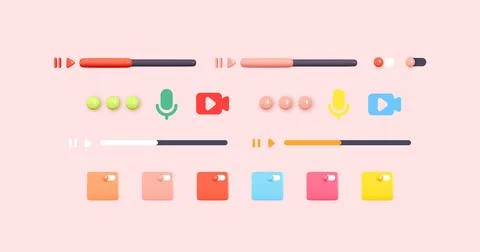 Scroll bar for the player. Set of realistic 3d design objects. Vector illustr 스톡 일러스트