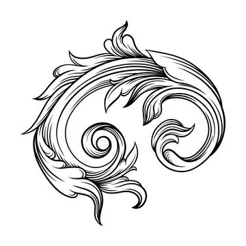 Scroll as Baroque Element with Arabesque and Flourish Motif Vector Illustration 스톡 일러스트