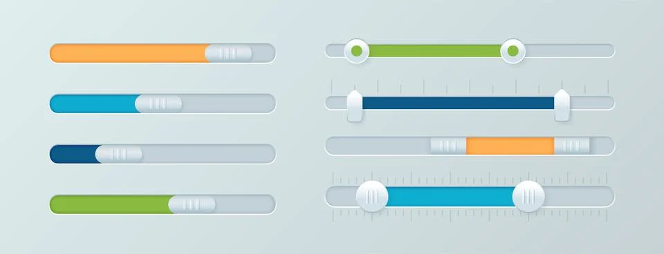 Scroll bars set , brightness sliders, turn on and off toggle switch buttons for Illustrazione stock