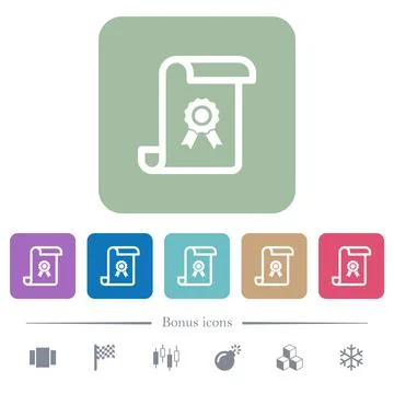 Scroll with certificate flat icons on color rounded square backgrounds Stockillustratie