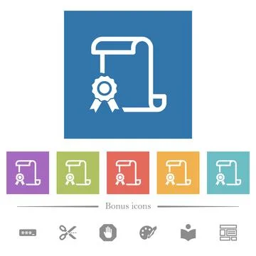 Scroll with certificate on left flat white icons in square backgrounds Illustrazione stock