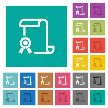 Scroll with certificate on left square flat multi colored icons Stock Illustration
