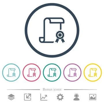 Scroll with certificate on right flat color icons in round outlines Stock Illustration
