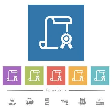Scroll with certificate on right flat white icons in square backgrounds Stockillustratie