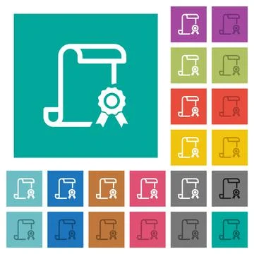 Scroll with certificate on right square flat multi colored icons Stock Illustration