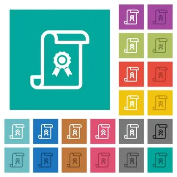 Scroll with certificate square flat multi colored icons Stock Illustration