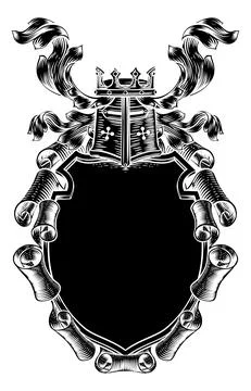 Scroll Coat of Arms Shield Royal Crest Stock Illustration