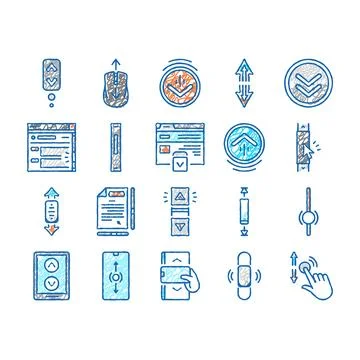Scroll Computer Mouse Cursor Icons hand drawn Stock Illustration