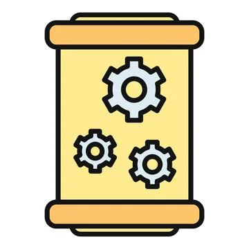 Scroll document showing gears, settings, and management icon Stock Illustration