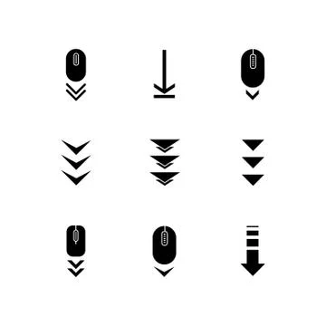 Scroll down buttons black glyph icons set on white space. Internet page brows Stock Illustration