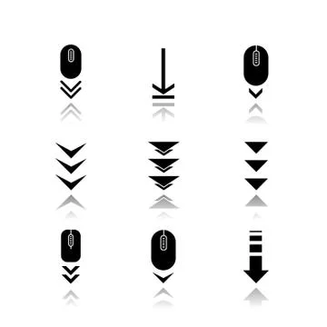 Scroll down buttons drop shadow black glyph icons set. Internet page browsing イラスト素材