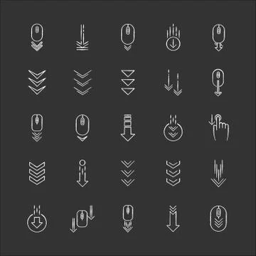 Scroll down chalk white icons set on black background. Internet page browsing Stock Illustration
