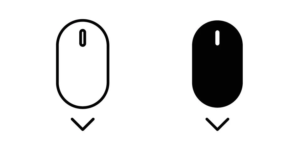 Scroll down computer mouse icon drawing lines. Silhouette style vector bundle Illustrazione stock