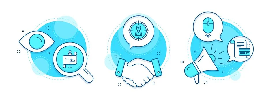 Scroll down, Headhunting and Payment card icons set. Journey path sign. Vector Stock Illustration