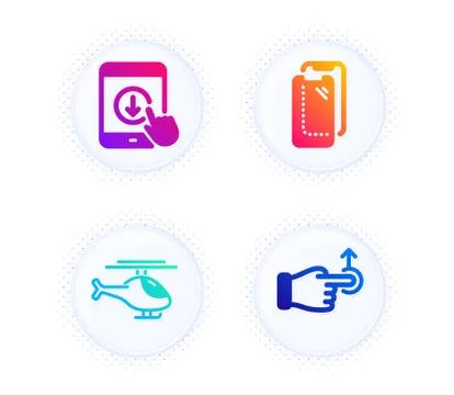 Scroll down, Helicopter and Smartphone glass icons set. Drag drop sign. Swipe Stock Illustration