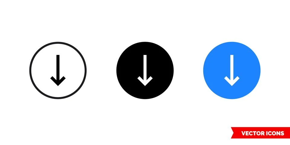 Scroll down icon of 3 types color, black and white, outline. Isolated vector  Stock Illustration