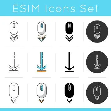 Scroll down icons set. Internet page browsing and download indicators. Downwa Stock Illustration