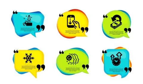 Scroll down, Innovation and Cashback icons set. Employees teamwork, Air Stock Illustration