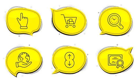 Scroll down, Internet shopping and Time management icons set. Click hand sign Stock Illustration