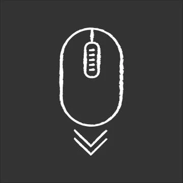 Scroll down mouse chalk white icon on black background. Internet page browsin Stock Illustration