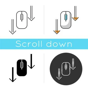 Scroll down mouse icon. Internet page browsing arrows. Scrolldown gesture ind Illustrazione stock