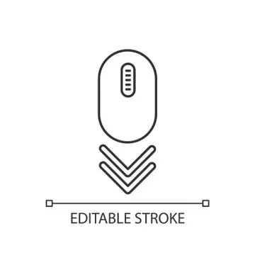 Scroll down mouse pixel perfect linear icon. Internet page browsing double ar 스톡 일러스트