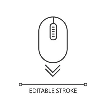 Scroll down mouse pixel perfect linear icon. Internet page browsing and scrol Illustrazione stock