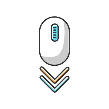 Scroll down mouse white RGB color icon. Internet page browsing double arrow.  Stock Illustration