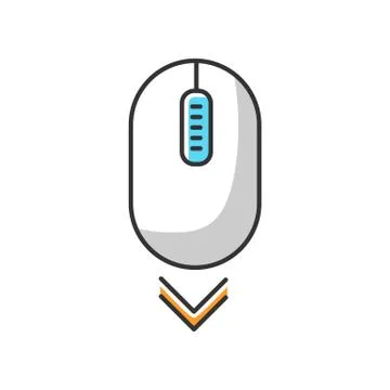 Scroll down mouse white RGB color icon. Internet page browsing and scrolling. Illustrazione stock