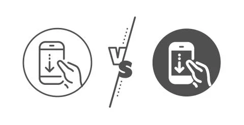 Scroll down phone line icon. Scrolling screen sign. Swipe page. Vector Stock Illustration