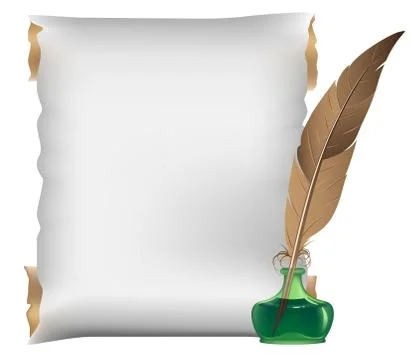 Scroll, feather and inkwell Stock Illustration