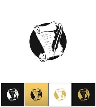 Scroll with feather pen vector icon 스톡 일러스트