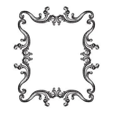 Scroll hand drawing baroque frame vector illustration Illustrazione stock