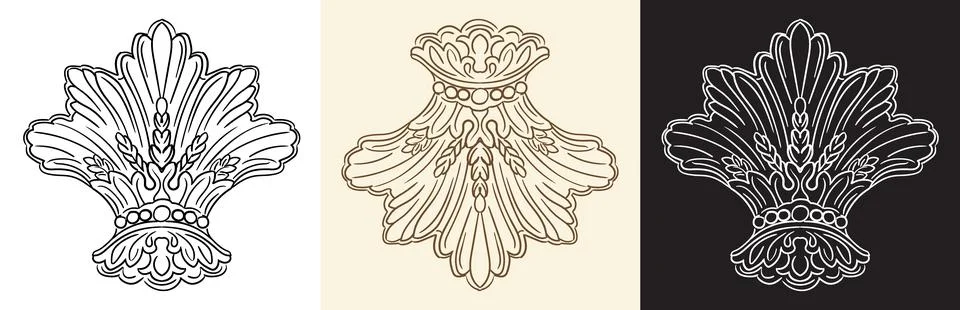 Scroll hand drawing decorative element with leaves vector Illustrazione stock