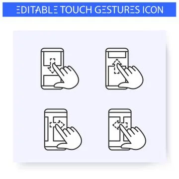 Scroll hand gestures line icons set. Editable 스톡 일러스트