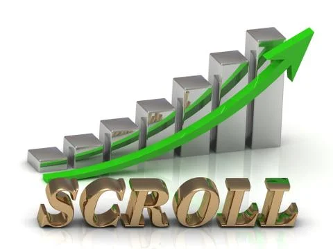 SCROLL- inscription of gold letters and Graphic growth and gold arrows on whi Stock Illustration