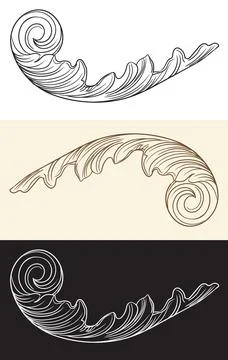 Scroll leaf retro engraving design element vector illustrations イラスト素材