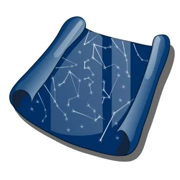 A scroll with a map of the constellations isolated on a white background. Car Illustrazione stock