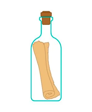 Scroll Message in bottle isolated. Letter in flask. Vector illustration. Illustrazione stock