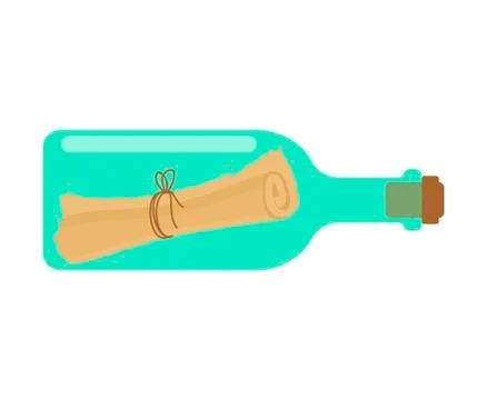 Scroll Message in bottle isolated. Letter in flask. Vector illustration. Illustrazione stock