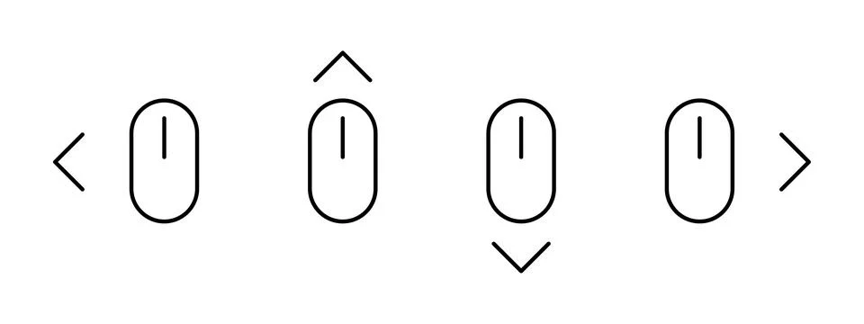 Scroll mouse direction icon set. Scrolling down, up, left and right arrow p.. Illustrazione stock