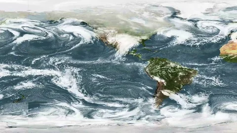 Scroll movement of a equirectangular map of the precipitation on Earth planet. Stock Footage 100398097