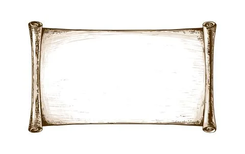 Scroll of old parchment, paper in roll, vintage drawing with place for text.  Stock Illustration