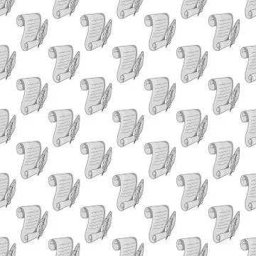 Scroll paper and feather seamless pattern Illustrazione stock