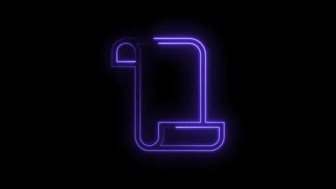 Scroll paper document neon sign glows violet against dark background animat.. Stock Footage 314545644