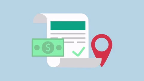 Scroll paper with dollar bill and location marker,2d Animation with Alpha Matte Stock Footage 335733917