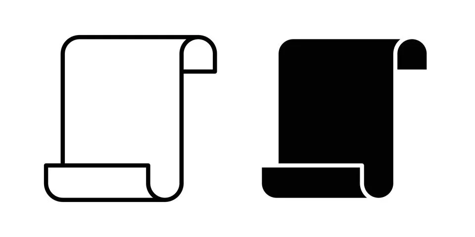 Scroll paper icon solid, line, and editable vector set. Stockillustratie